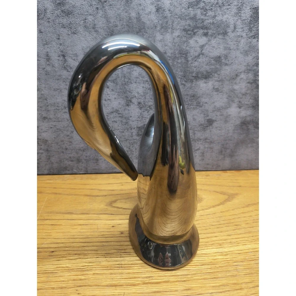 Vintage RETRO 1950 Plaster Chalkware SWAN GOOSE FIGURINE Platinum Silver Glaze +